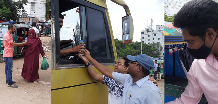 বগুড়ায় তীব্র গরমে ঈদে ঘরমুখো যাত্রী, চালকদের মাঝে নিসচার বিশুদ্ধ ঠান্ডা পানি বিতরণ